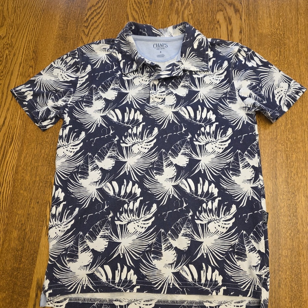 Chaps Boys All over Island Hawaiian Print Short Sleeve‎ Cotton Polo Shirt Size 8